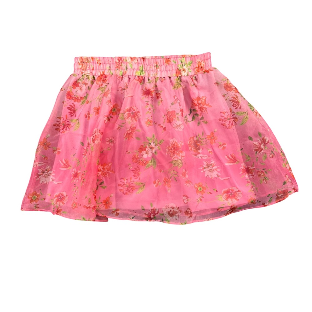 Chelsea & Violet Womens L Pink Floral Sheer Ruffle Mini Skirt Cottagecore